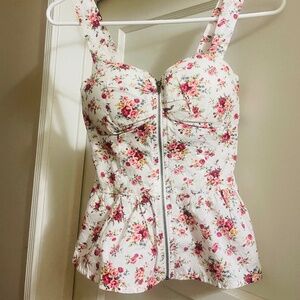 New Zip Front Floral Bustier Top